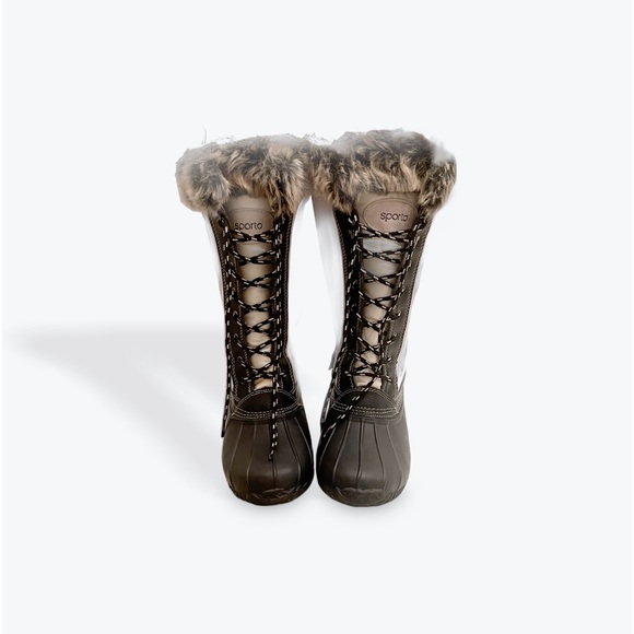 Sporto Natasha 7.5 Women Gray Suede Faux Fur Lined Tall Duck Boots Waterproof - Picture 1 of 6